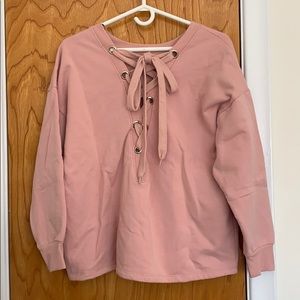 Forever 21 // pink sweater corset detail on back